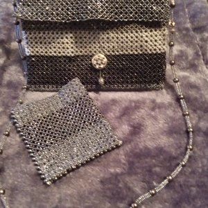Hand Crafted Beaded Neutral Colors Purse.with Money/C C Pouch